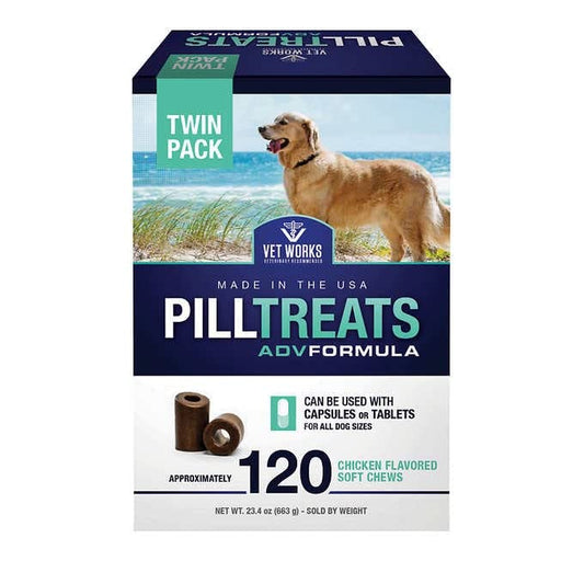 120 Count - VetIQ Chicken Flavor Pill Treats Soft Chews - Health & Wellness Supplements for Dogs - Vet Works